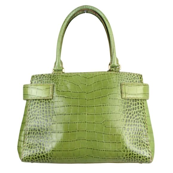 LARGE Ann Taylor GREEN GENUINE LEATHER CROCO PRINT TOTE SHOULDER BAG HANDBAG - Picture 4 of 13